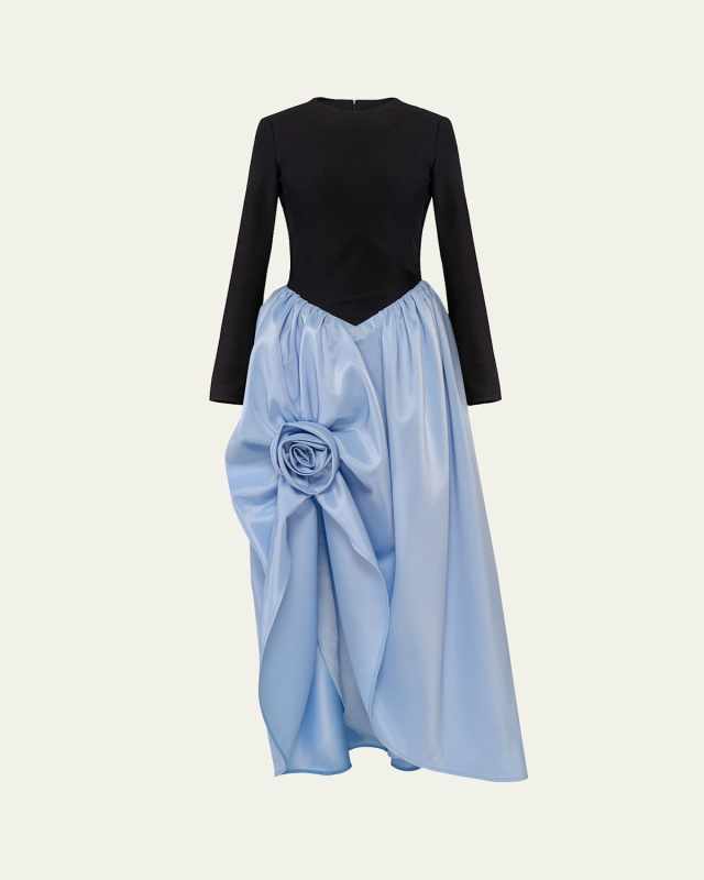 Aurora High-Low Basque Rosette Maxi Dress
